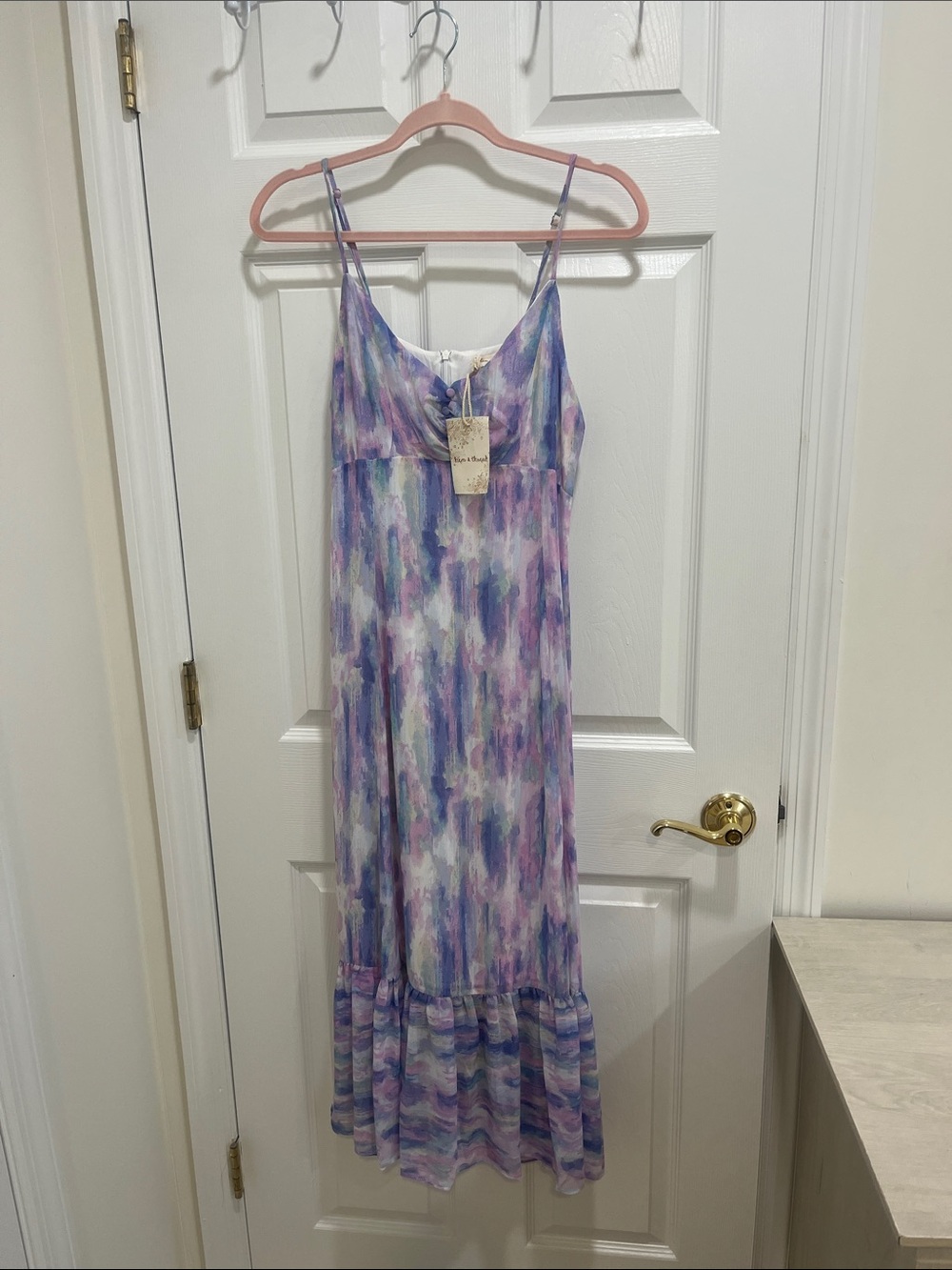 Watercolor Maxi Dress in Lavender & Blue